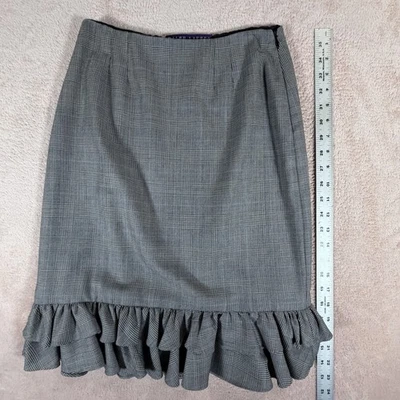 Ralph Lauren Collection Mujer Gris Cuadros Volantes Dobladillo Falda Púrpura Etiqueta Leer Foto 1 de 4