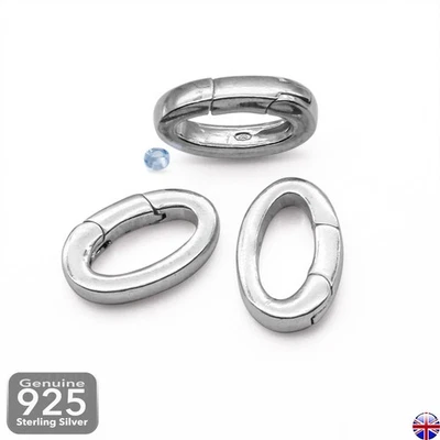 925 Sterling Silver Oval Push Clip Clasp 11.9mm Charm Bracelet Chain Connector - Image 1 of 4