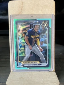 Brock Wilken 2024 Bowman Chrome Aqua Refractor Prospect RC 71/125 Brewers - Picture 1 of 3