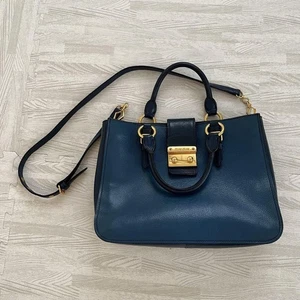Miu Miu Shoulder Bag Navy Leather with Gold Hardware Made in Italy Very Good - Picture 1 of 24