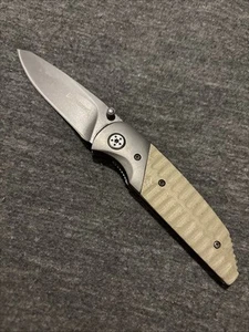 Browning Knife Tactical Liner Lock Brown 3" Blade Gray Rare Used Z3 - Picture 1 of 3