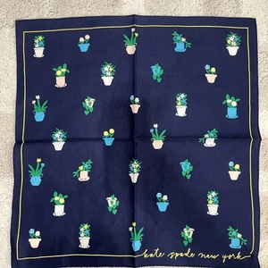 NWT Kate Spade House Plants Silk Blend Scarf Bandana Squid Ink / Blue - Picture 1 of 3