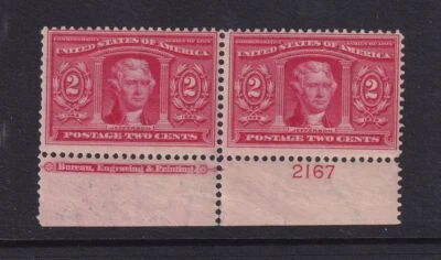 1904 Sc 324 Louisiana Purchase 2c MNH full OG plate number & imprint pair (W1 - Image 1 of 2