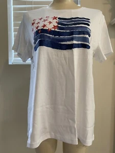 Top donna Croft Barrow XLARGE bianco bandiera americana manica corta nuovo con etichette $20 - Foto 1 di 4