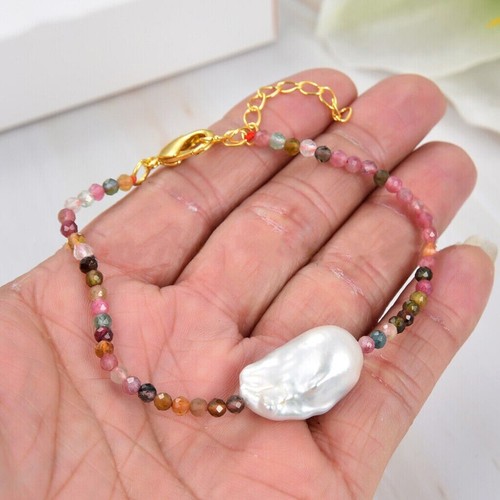 VALENTINO "Bracciale Perla Barocco Tormalina Bianca Tormalina Sfaccettata 3 mm 7 9""