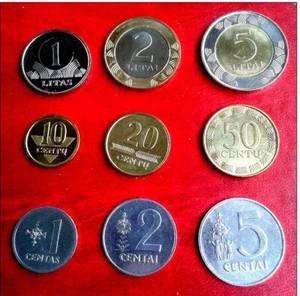 Lithuania 5,2,1 litai, 50,20,10 centu, 5,2,1 centai, 9 COINS FULL SET ALL UNC - Picture 1 of 1