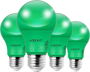 EDISHINE 4 Pack Green Light Bulb, A19 LED Light Bulb 60W Equivalent, E26 Medium - Picture 1 of 7