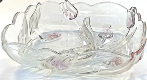 Vintage Art Glass Centerpiece Bowl Clear with Pink Petal Accents Murano 10.5" - Picture 1 of 11