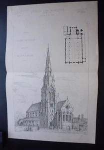 croquis architecture 6ème année juin 1872 :Projet d'Eglise Catholique Anglaise - Picture 1 of 16