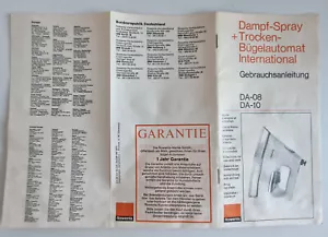 historische Bedienungsanleitung f. Rowenta Bügeleisen DA-08 & DA-10 1970er Jahre - Bild 1 von 4