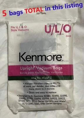 5 Sears Kenmore Upright Vacuum Bags 54322 that Fits U L & O Style (5 bags total) - Image 1 of 4