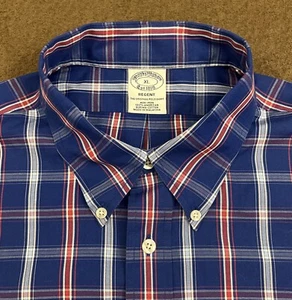 BROOKS BROTHERS Mens Navy Blue Plaid Supima Regent Button Down Shirt XL - Picture 1 of 5