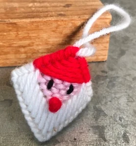 Vintage Handmade Needlepoint Santa Ornament Red & White New Unused - Picture 1 of 5
