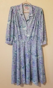 CALIFORNIA LOOKS Womens Sz M Dress Blue Purple Floral Vtg 80s 90s Grandmacore - Picture 1 of 8