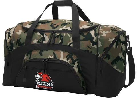 Miami University Duffel BAG CAMO Gym Bags Suitcase LOADED w/ POCKETS Cover