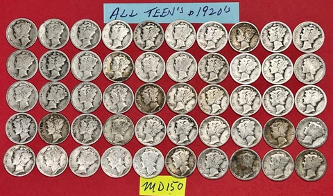 Roll of 50 SILVER Mercury Dimes 1916-1929 PDS | ALL TEENS and 1920s | #MD150 Cover