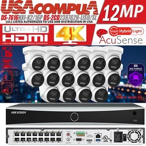 Hikvision 16CH PoE 12MP Security IP Camera System W/4K ColorVu Two Way Audio Lot - Picture 1 of 25