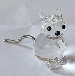 Vtg Retired Signed Swarovski Austria Silver Crystal Cat Figurine 7659 Metal Tail - Picture 1 of 13