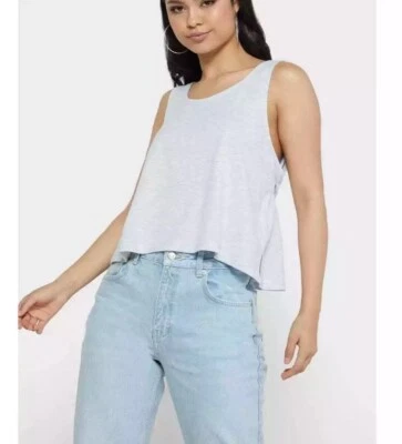 Top corto fluido Topshop atado trasero XSMALL gris jaspeado ropa de salón informal sin mangas Foto 1 de 4