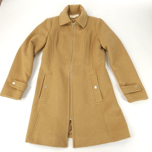 Michael Kors giacca donna piccola marrone marrone misto lana soprabito classico full zip