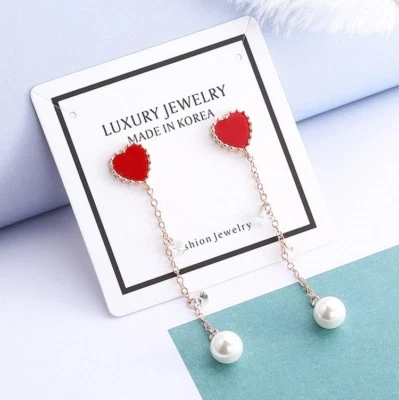 Pendientes colgantes de plata de ley 925 esmalte corazón perlas circonita cúbica circonita cúbica PE17 Foto 1 de 4