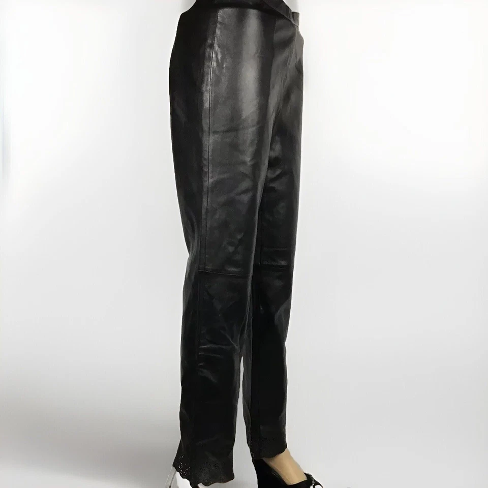 Pantalón de cuero Real Clothes talla 2 forrado negro cintura alta pierna recta cuero encaje Foto 1 de 4