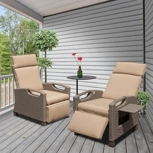 Domi Outdoor Adjustable Recliner Chair w/Hand-Woven Wicker, Flip Table Push Back - Picture 1 of 9