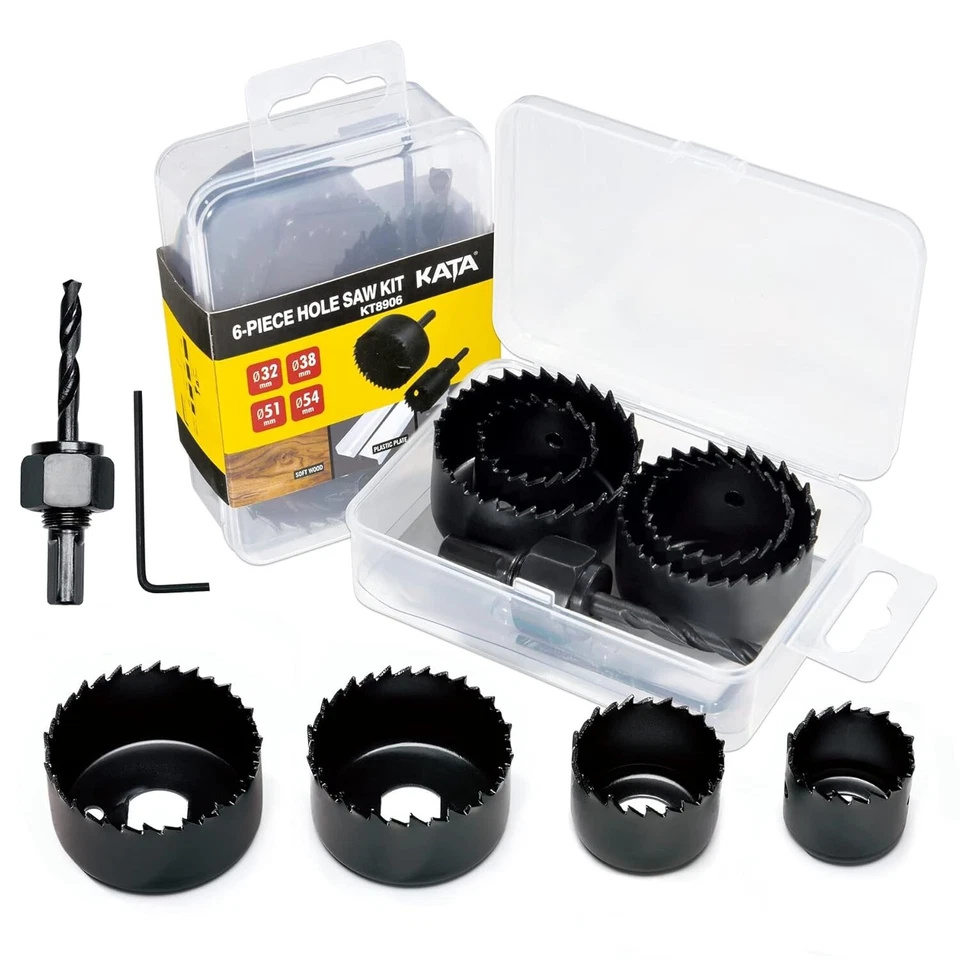 KATA 6PCS Hole Saw Kit 1-1/4" to 2-1/8"(32-54mm) Set in Case 6PC