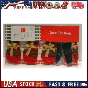 Kyeese Wear Dog Socks Paw Protection Christmas Holiday Anti-Skid MED Golden Bow - Picture 1 of 9