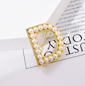 26 Capital Initial Letters Pearl Gold Alphabet Brooch Pin Wedding Women Jewelry
