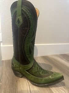 Womens 7 B  Old Gringo  Green Chocolate Leather Toe 4Long Cowboy Boots Cowgirl