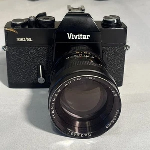 Vivitar 220/SL 35mm Camera with Hanimar M42 Mount 135mm f2.8 Lens, Build in Hood - Picture 1 of 16