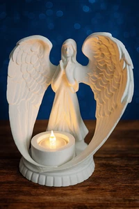 Engelsfigur mit LED-Kerze – Dekoration Schutzengel Licht Figur Geschenk - Bild 1 von 12