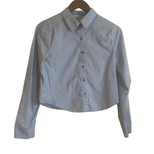 Liberty Love Girls Top L Blue Striped Button Up Long Sleeve Preppy Academia - Picture 1 of 10