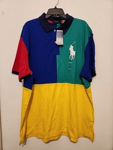 Polo Ralph Lauren Camicia Uomo 2XB Colorblock Big Pony Maglia Slim Fit Blu Verde - Foto 1 di 4