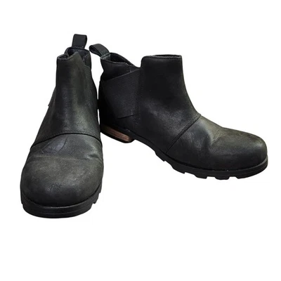 Botines Chelsea Sorel Emelie impermeables de cuero negro para mujer talla 10 Foto 1 de 4