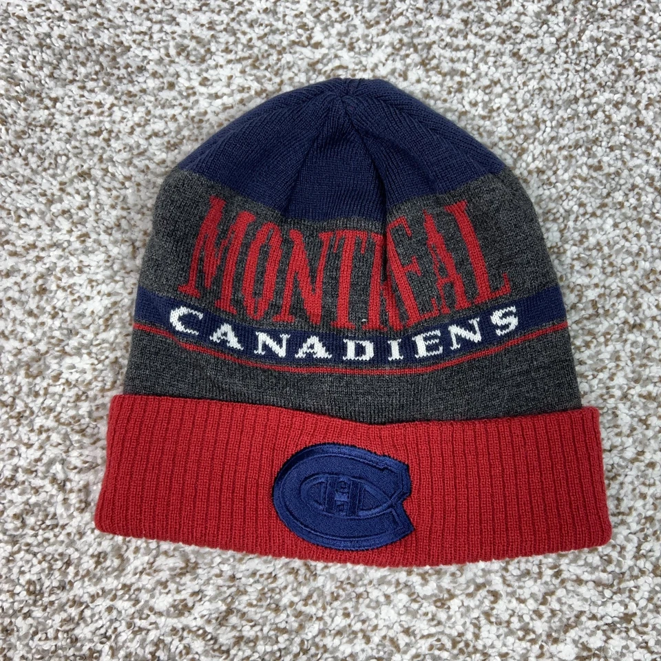 Montreal Canadiens Hat Beanie Mens One Size Red Gray NHL Hockey Adidas Knit - Image 1 of 4