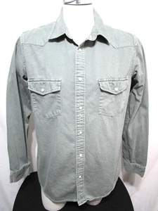 Zara Relaxed Fit Green Denim Long Slv Pearl Snap Western Shirt Men Sz M - Picture 1 of 8
