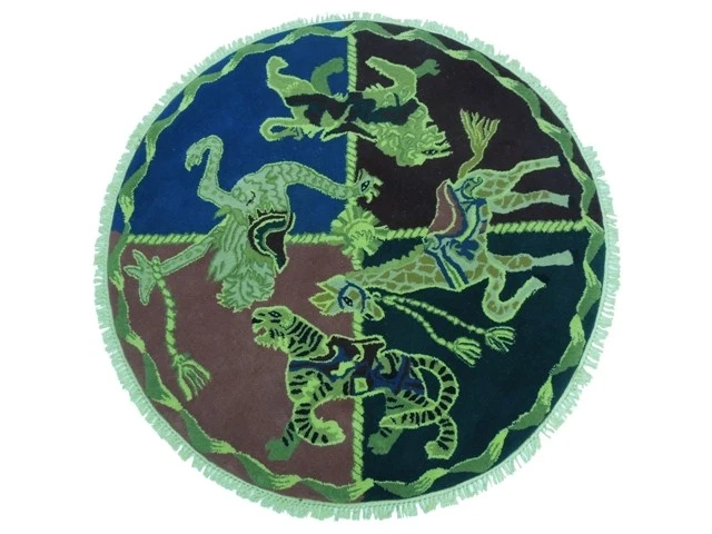 Circus Lion Tiger Giraffe Hand Tufted Modern 5x5 Round Rug PIX-16170 - Image 1 of 4