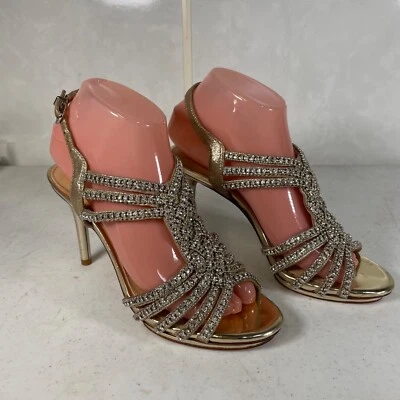 Sandálias Antonio Melani Marnee salto joia ouro strass salto em excelente estado usado - Imagem 1 de 4