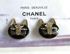 Vintage Chanel Button Black x Gold Cat 2 Pcs CC Logo 2.5 x 2.4cm 0.98 x 0.94"
