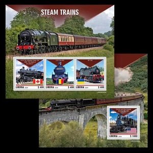 Steam Trains MNH Stamps 2024 Liberia M/S+S/S - Picture 1 of 3
