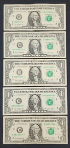 LOT (5) 2013 DUPLICATE SERIES (New York) "B" $1 ONE DOLLAR STAR NOTES RARE! - Picture 1 of 2