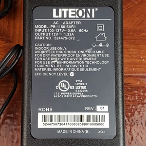 Adaptador de CA LiteOn 12V PB-1160-6AR1 para usar con equipo de A/V - Imagen 1 de 6