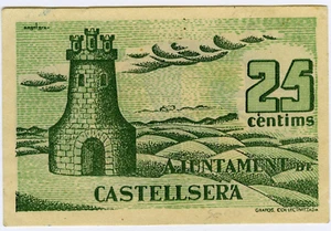 ►☆ GUERRA CIVIL • BILLETE LOCAL 1937 ☆ 25 cèntims CASTELLSERÁ, AJUNTAMENT ☆D1147 - Bild 1 von 2