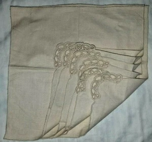 6 cream beige crocheted corner linen or cotton mix cocktail napkins 10 1/2" NWOP - Picture 1 of 5