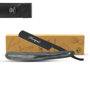 Maquinilla de afeitar premium tradicional corte garganta, maquinilla de afeitar recta de peluquero, mango redondo de madera - Imagen 1 de 8