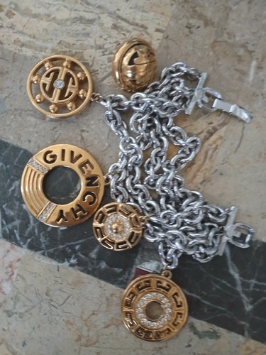 GIVENCHY Bracciale Ciondolo Catena Vintage Raro Logo Cerchio Oro