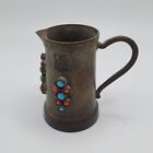 Vintage Miniture Patina Brass Pitcher with Stones 2.5"