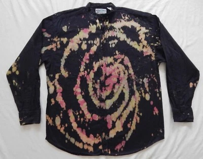 Полосатый воротник галстук краситель черный розовый спираль длинным рукавом рубашка на пуговицах - XL батик - Изображение 1 из 4